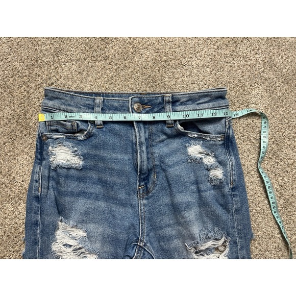 American Eagle Outfitters Womens Jeans Straight Leg Blue Distressed Denim Sz 0 - Picture 5 of 12